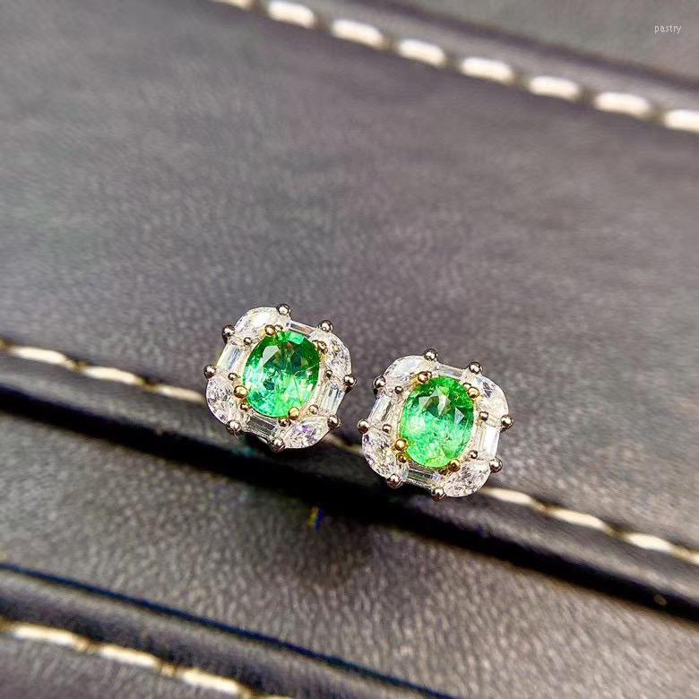 Stud Earrings High Pure Natural And Real Emerald Earring 925 Sterling Silver Fashion For Women