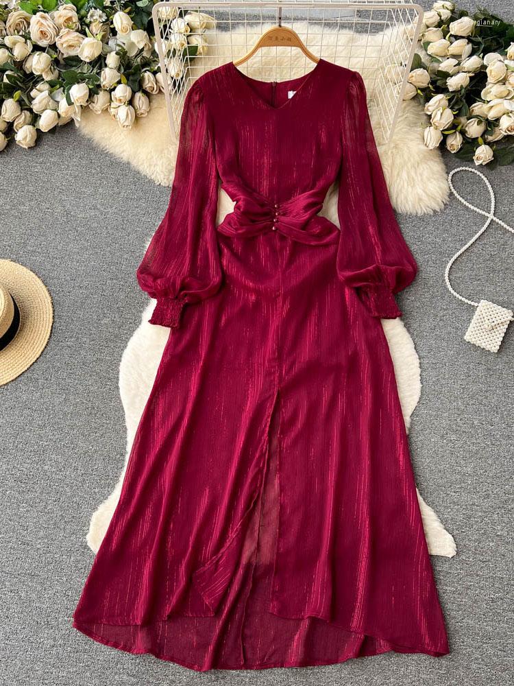 Casual Dresses Women Spring Dress Chiffon Long Bubble Sleeves V-Neck Temperament Slim Waist And Large Swing Over Knee A-line D3313, Red
Casual Dresses Women Spring Dress Chiffon Long Bubble Sleeves V-Neck Temperament Slim Waist And Large Swing Over Knee A-line D3313, Red