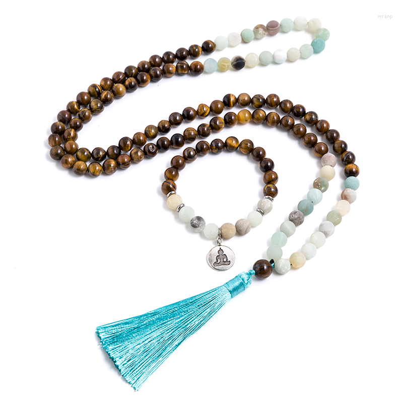 Pendant Necklaces 8mm Matte Amazonite With Tiger Eye Beaded 108 Mala Necklace Meditation Yoga Prayer Japamala Jewelry Set
Pendant Necklaces 8mm Matte Amazonite With Tiger Eye Beaded 108 Mala Necklace Meditation Yoga Prayer Japamala Jewelry Set