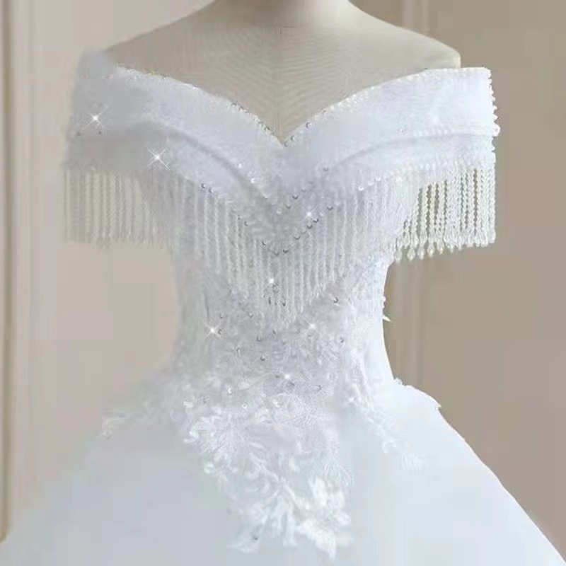 2023 Plus Size Wedding Dresses for bride Beading Long beaded Sleeve Crystal Lace Appliqued Sequined beach bridal gowns plus size tulle boho Vestidos D