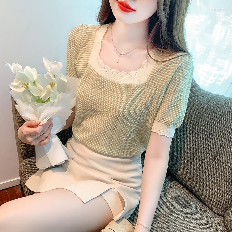 Women's T Shirts Knitted T-shirt 2023 Summer Korean Sweetheart Square Neck Ice Silk Thin Versatile Foreign Style Short Sleeve Small Shirt, Sky blue
Women's T Shirts Knitted T-shirt 2023 Summer Korean Sweetheart Square Neck Ice Silk Thin Versatile Foreign Style Short Sleeve Small Shirt, Sky blue