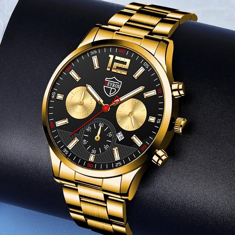 Wristwatches Fashion Men's Watches Golden Yellow Stainless Steel Quartz Watch For Men Luxury Business Calendar Leather Clock Montre, Leather black gold
Wristwatches Fashion Men's Watches Golden Yellow Stainless Steel Quartz Watch For Men Luxury Business Calendar Leather Clock Montre, Leather black gold