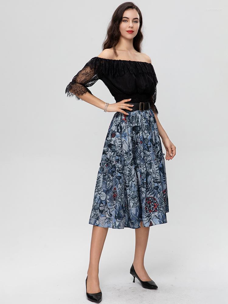 Work Dresses MoaaYina Fashion Designer Summer Women' Slash Neck Lace Short Sleeve Flower Printing Lace-up Office Lady Two Pieces Set, Black
Work Dresses MoaaYina Fashion Designer Summer Women' Slash Neck Lace Short Sleeve Flower Printing Lace-up Office Lady Two Pieces Set, Black