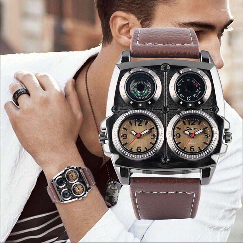 Wristwatches Cool OULM Watch Men Military Sport Quartz Watches Dual Time Zone Brown Leather Strap, Black
Wristwatches Cool OULM Watch Men Military Sport Quartz Watches Dual Time Zone Brown Leather Strap, Black