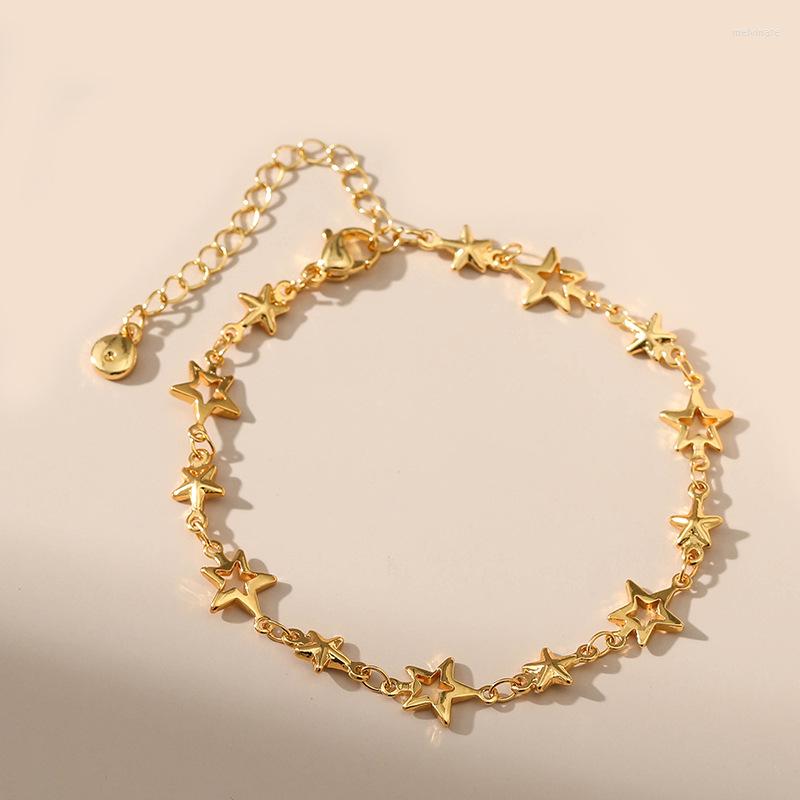 

Link Bracelets Little Stars Charm 18k Gold Plated Hollow Metalic Brass Chain Accessory Fashion Bangle Jewelry Cuff Luxury Korea