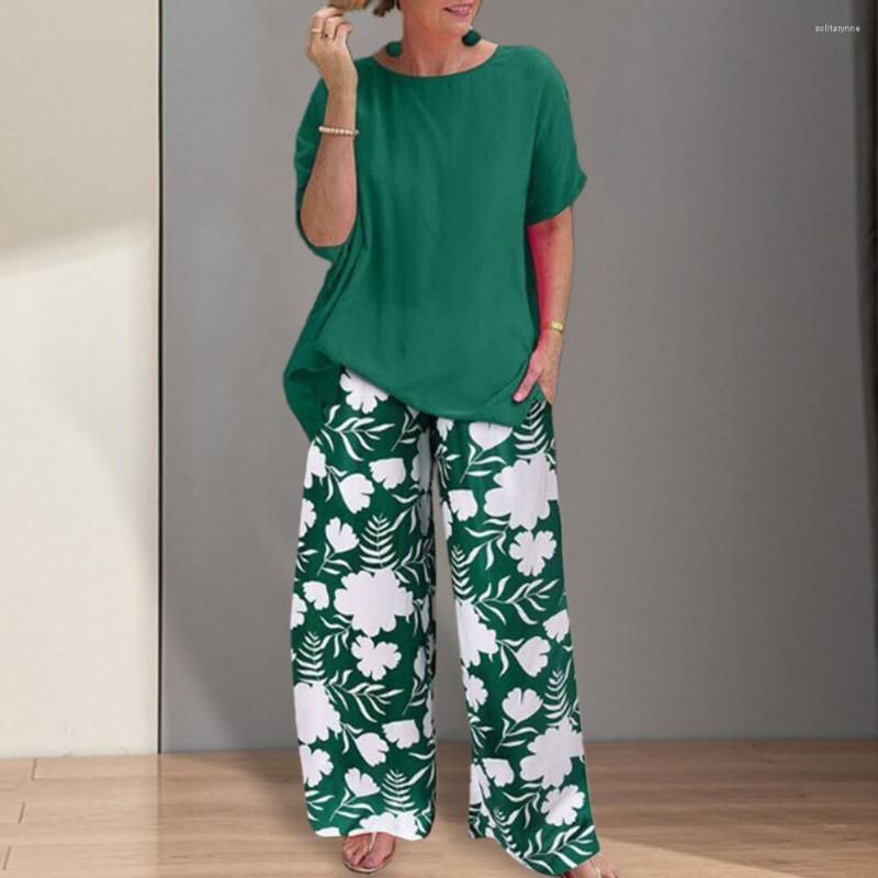 Women's Two Piece Pants 2 Pcs/Set Women T-shirt Set Round Neck Elastic Waist Wide Leg Short Sleeves Loose Soft Contrast Color Summer, Blue
Women's Two Piece Pants 2 Pcs/Set Women T-shirt Set Round Neck Elastic Waist Wide Leg Short Sleeves Loose Soft Contrast Color Summer, Blue