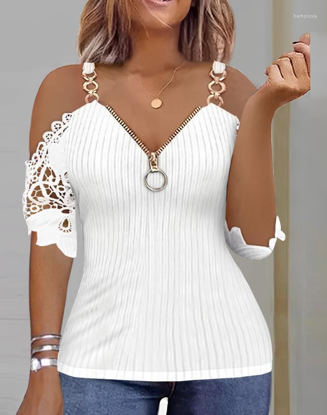 Women's T Shirts Women's Casual T-Shirt Summer European & American Fashion Tee Contrast Lace Cold Shoulder Zipper Front Top
Women's T Shirts Women's Casual T-Shirt Summer European & American Fashion Tee Contrast Lace Cold Shoulder Zipper Front Top