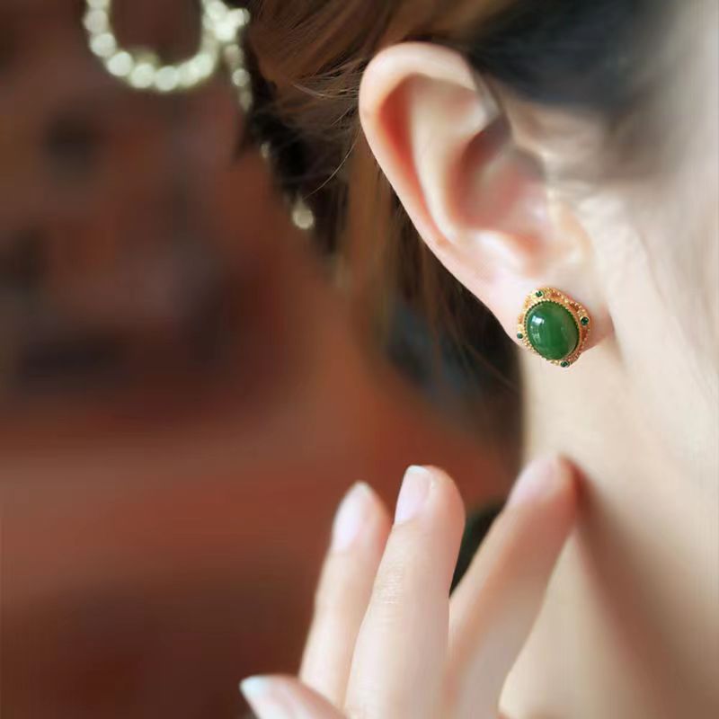 Sterling silver earrings female natural Hotan Jade Chinese style handmade ancient gold jasper classic jade ear jewelry
Sterling silver earrings female natural Hotan Jade Chinese style handmade ancient gold jasper classic jade ear jewelry