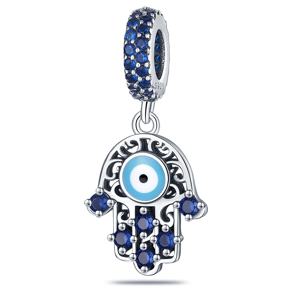 925 Sterling Silver Charm S925 Snake Magic Eye Palm Hanging Beaded Bracelet Accessory Kitty Cat Color Full Drill Fashion