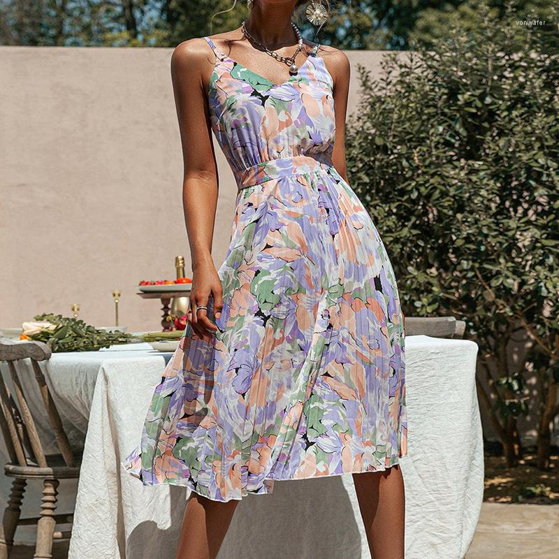Casual Dresses V-neck Holiday Pleated Print Summer Dress Women Spaghetti Strap Floral Sexy Beach Sundress Female Fashion Vestido Clothes, Purple
Casual Dresses V-neck Holiday Pleated Print Summer Dress Women Spaghetti Strap Floral Sexy Beach Sundress Female Fashion Vestido Clothes, Purple