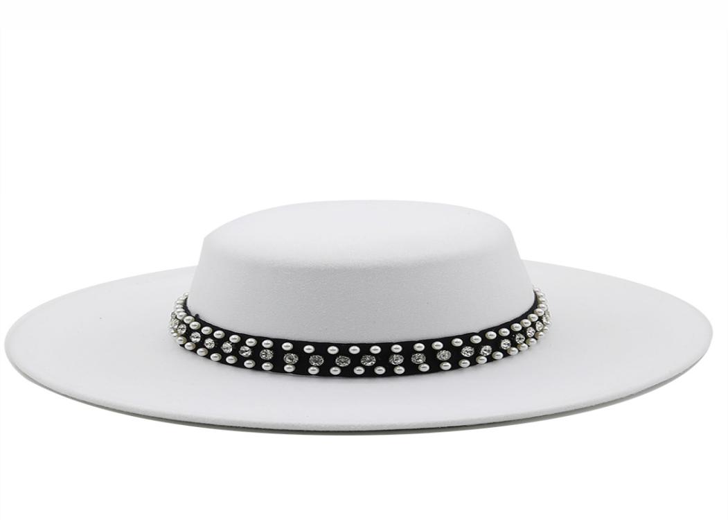 Large Wide Brim Faux Wool Pork Pie Boater Flat Top Fedora Hat with Rivet Pearls Black White Party Panama Trilby Cowboy Cap7334945, Beige
Large Wide Brim Faux Wool Pork Pie Boater Flat Top Fedora Hat with Rivet Pearls Black White Party Panama Trilby Cowboy Cap7334945, Beige