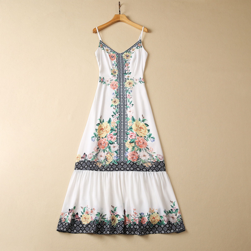 European and American women's clothes 2023 summer new sling Sleeveless studded beaded V-neck Fashion Flower Print Dress, White
European and American women's clothes 2023 summer new sling Sleeveless studded beaded V-neck Fashion Flower Print Dress, White