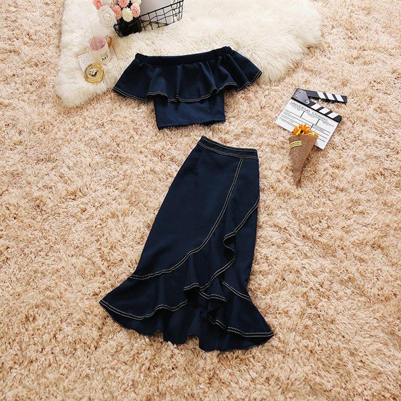 Work Dresses 2023 Summer Female Slash Neck Ruffles Chiffon Shirt High Waist Split Package Hip Mermaid Skirt Suit Women' 2 Piece Sets, Blue
Work Dresses 2023 Summer Female Slash Neck Ruffles Chiffon Shirt High Waist Split Package Hip Mermaid Skirt Suit Women' 2 Piece Sets, Blue