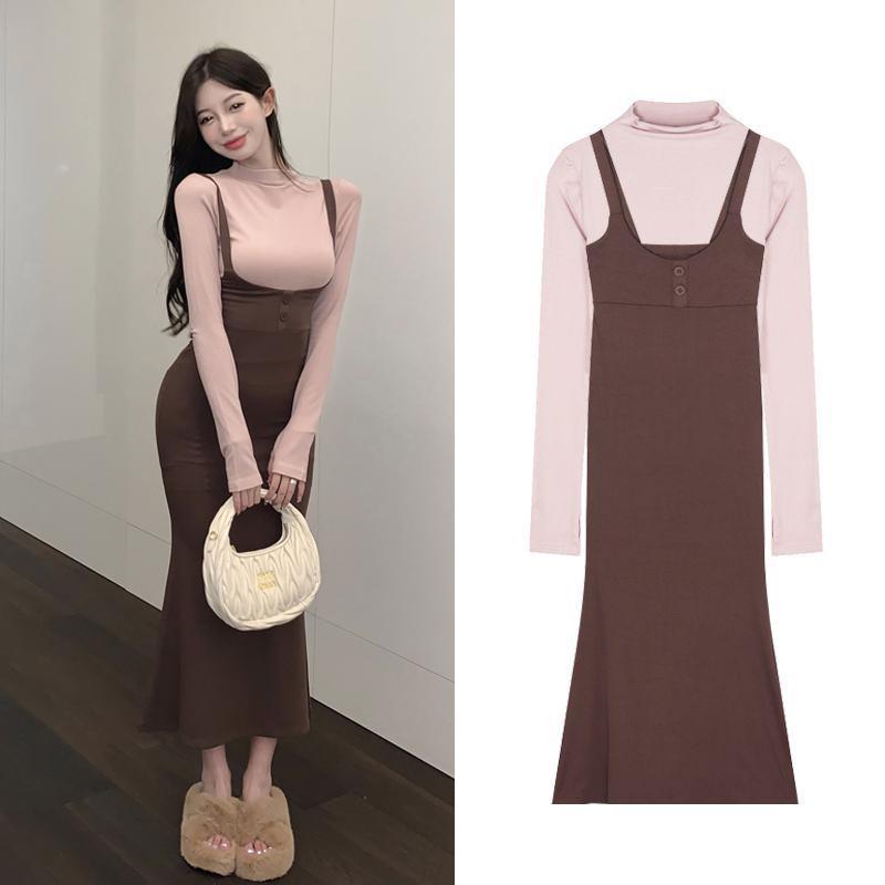 Dresses Street Sexy Suspender Dress Women Autumn Winter Waist Tight Spice Girl Mermaid Skirt Bottom Long Sleeve Tshirt 2 Piece Set, Brown
Dresses Street Sexy Suspender Dress Women Autumn Winter Waist Tight Spice Girl Mermaid Skirt Bottom Long Sleeve Tshirt 2 Piece Set, Brown