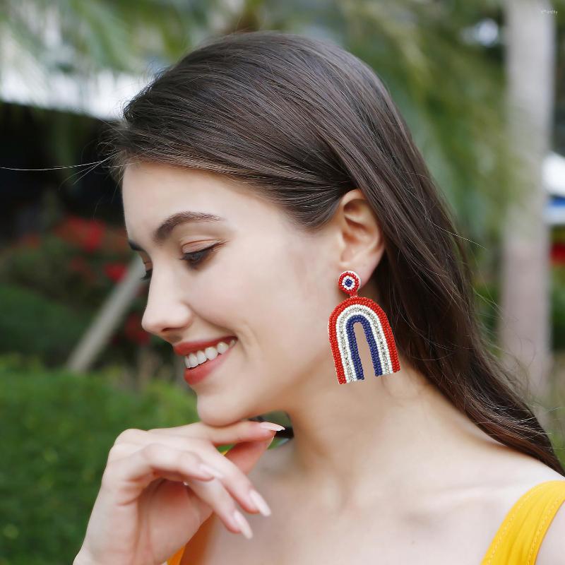 

Hoop Earrings Exaggerated And Creative Hand Woven American Independence Day Border Explosion Style Retro Rice Bead