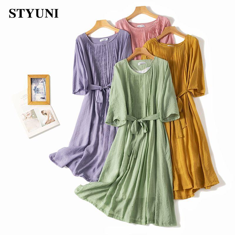 Dresses Solid Casual Pleated Lace Up Linen Cotton Women's Dress Round Neck Three Quarter Sleeve Aline Loose Midcalf Dresses for Women, Green
Dresses Solid Casual Pleated Lace Up Linen Cotton Women's Dress Round Neck Three Quarter Sleeve Aline Loose Midcalf Dresses for Women, Green