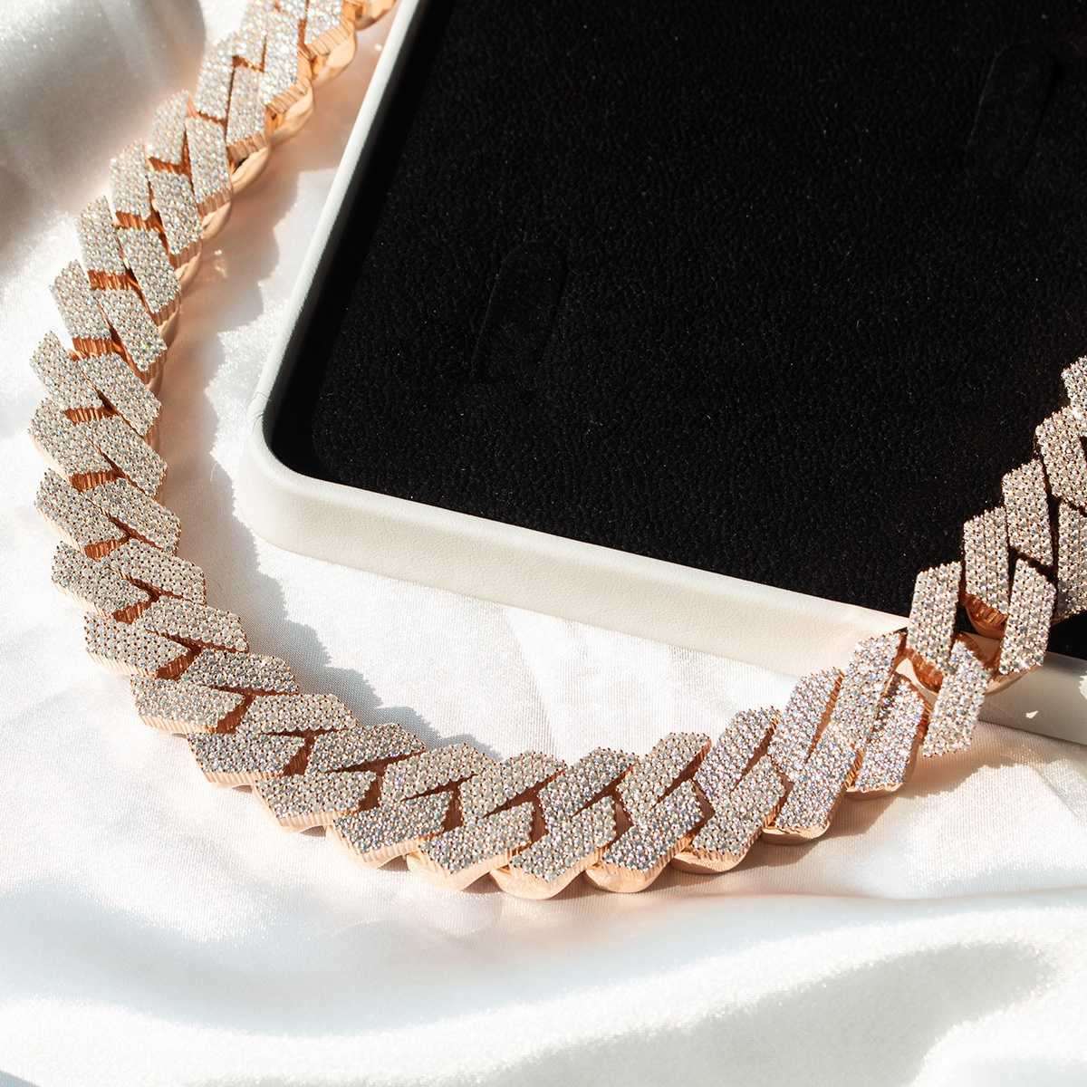 Necklace Thicker 20mm 3 Row Dia Sterg Sier Iced Out Prong Setting VVS Moissanite Cuban k Chain