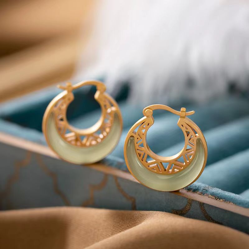 Sterling Silver Earrings Women's China-Chic Ancient Gold Natural Hotan Jade Blue Jade Moon Earrings Earrings
Sterling Silver Earrings Women's China-Chic Ancient Gold Natural Hotan Jade Blue Jade Moon Earrings Earrings