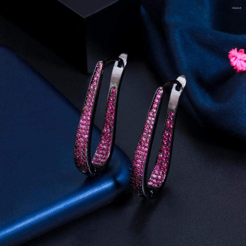 Hoop Earrings ThreeGraces Trendy Fuchsia Cubic Zirconia Black Gold Color For Women Elegant Daily Party Dress Jewelry E1218
Hoop Earrings ThreeGraces Trendy Fuchsia Cubic Zirconia Black Gold Color For Women Elegant Daily Party Dress Jewelry E1218