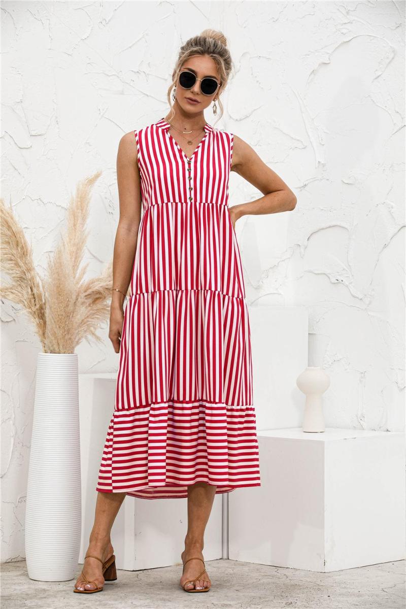 Casual Dresses Summer Sleeveless Boho Women Buttons V Neck Striped Dress Lady Beach Ruffle Long Yellow Vestidos
Casual Dresses Summer Sleeveless Boho Women Buttons V Neck Striped Dress Lady Beach Ruffle Long Yellow Vestidos