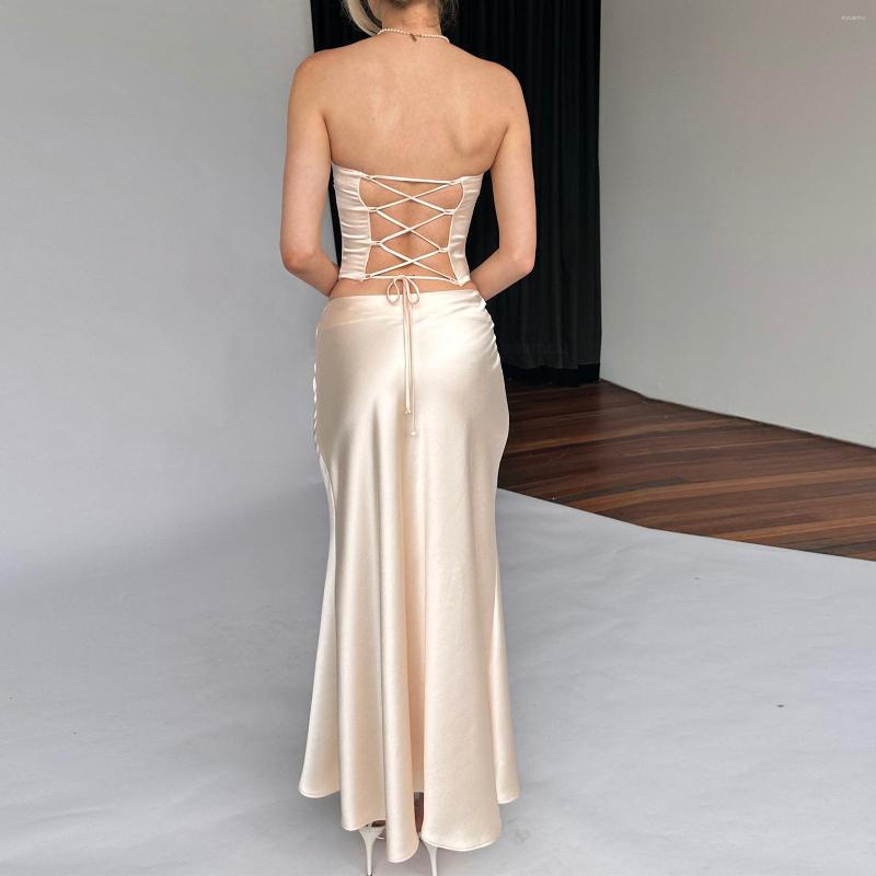 Two Piece Dress Ladies Tie Up Shirt Top Skirt Women Strapless Long Solid Color Off Shoulder Slim Fit Y2K Style Clubwear Suit, White
Two Piece Dress Ladies Tie Up Shirt Top Skirt Women Strapless Long Solid Color Off Shoulder Slim Fit Y2K Style Clubwear Suit, White