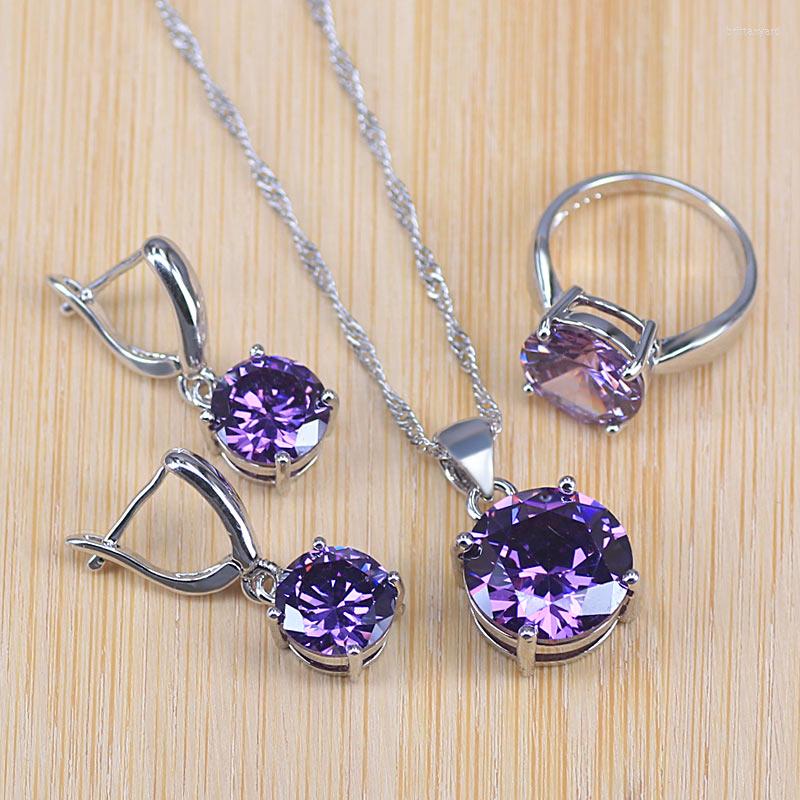 Necklace Earrings Set Risenj Purple CZ Round Silver Color Earring Ring Pendant Bridal Jewelry For Women Factory Price Promotion, Picture shown
Necklace Earrings Set Risenj Purple CZ Round Silver Color Earring Ring Pendant Bridal Jewelry For Women Factory Price Promotion, Picture shown