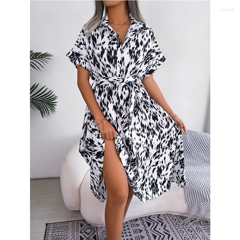 Party Dresses Women's Leopard Summer Dress With Sashes Short Sleeve Ladies Shirt Turn Down Collar Buttons Casual For Female, White
Party Dresses Women's Leopard Summer Dress With Sashes Short Sleeve Ladies Shirt Turn Down Collar Buttons Casual For Female, White