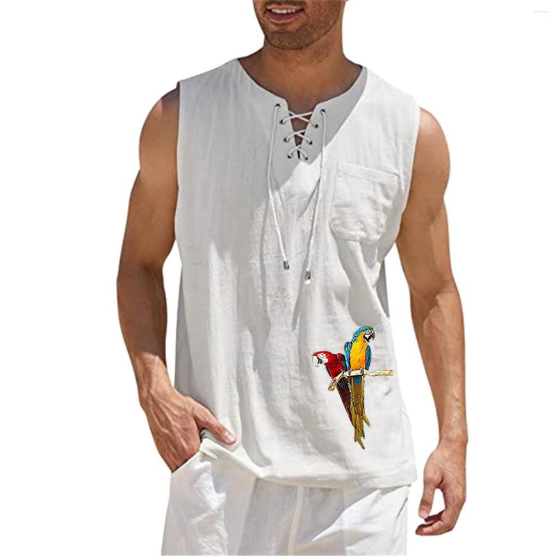 Men's Tank Tops Mens Summe Cotton Linen Sleeveless Shirt Loose Lace Up V-neck Shirts Male Streetwear Casual Tees Parrot Printed, White
Men's Tank Tops Mens Summe Cotton Linen Sleeveless Shirt Loose Lace Up V-neck Shirts Male Streetwear Casual Tees Parrot Printed, White