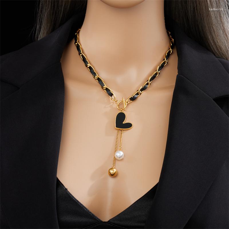 Pendant Necklaces Lsbella 316L Stainless Steel Black Heart Pearl Ball Necklace For Women Fashion Girls OT Clasp Leather Chain Jewelry Gift
Pendant Necklaces Lsbella 316L Stainless Steel Black Heart Pearl Ball Necklace For Women Fashion Girls OT Clasp Leather Chain Jewelry Gift