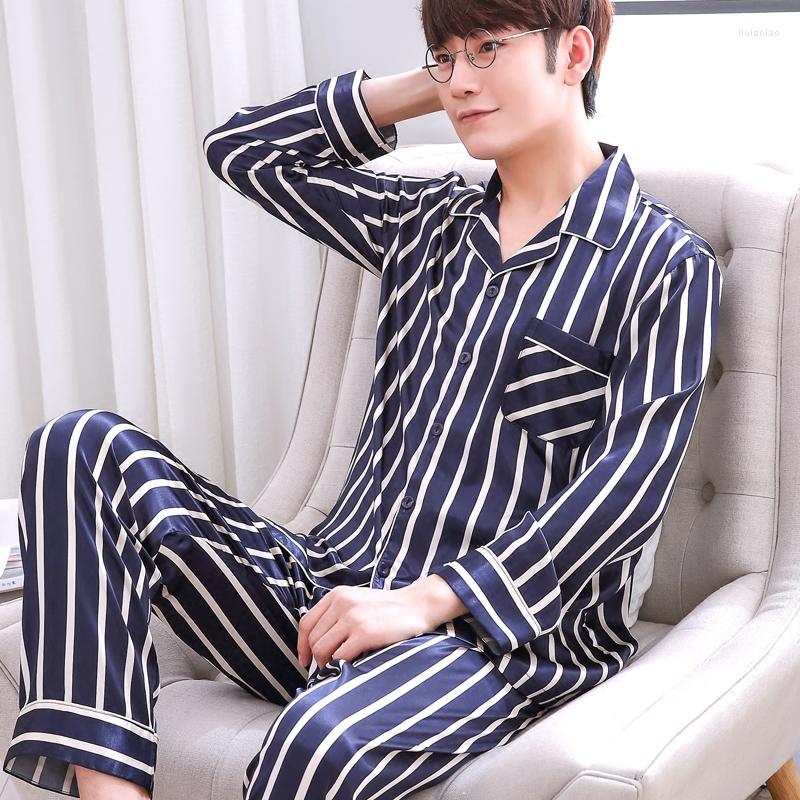 Men's Sleepwear Men's Pajamas Spring Autumn Long Sleeves Ice Silk Home Suit Male Youth Top And Trousers 2 Pcs Set Soft Nightgown H5605, Style2
Men's Sleepwear Men's Pajamas Spring Autumn Long Sleeves Ice Silk Home Suit Male Youth Top And Trousers 2 Pcs Set Soft Nightgown H5605, Style2