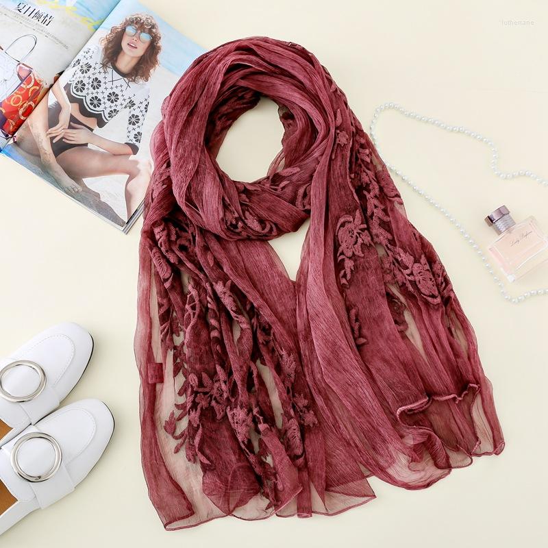 Scarves Embroideried Real Silk Scarf For Women Solid Color Hollow Out Mulberry Wrinkled Long Shawl Luxury Foulard 2023
Scarves Embroideried Real Silk Scarf For Women Solid Color Hollow Out Mulberry Wrinkled Long Shawl Luxury Foulard 2023
