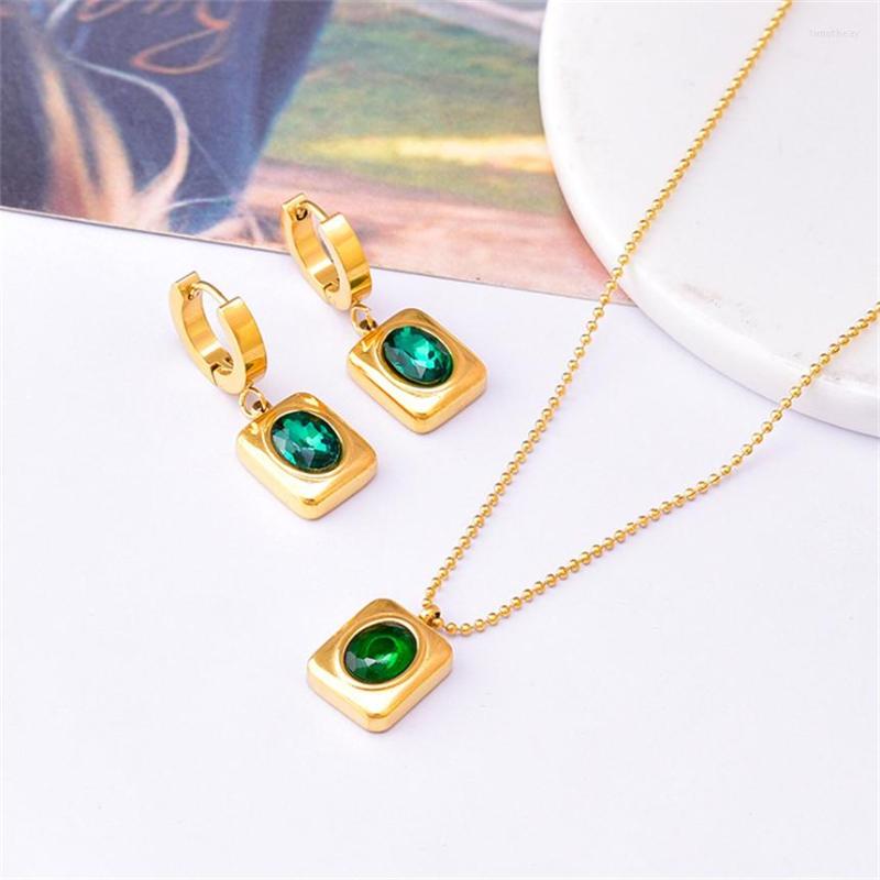 Necklace Earrings Set 316L Stainless Steel Emerald Zircon Square Block Pendant Round Bead Chain Necklaces Fashion High Jewelry Party Gift, Picture shown
Necklace Earrings Set 316L Stainless Steel Emerald Zircon Square Block Pendant Round Bead Chain Necklaces Fashion High Jewelry Party Gift, Picture shown