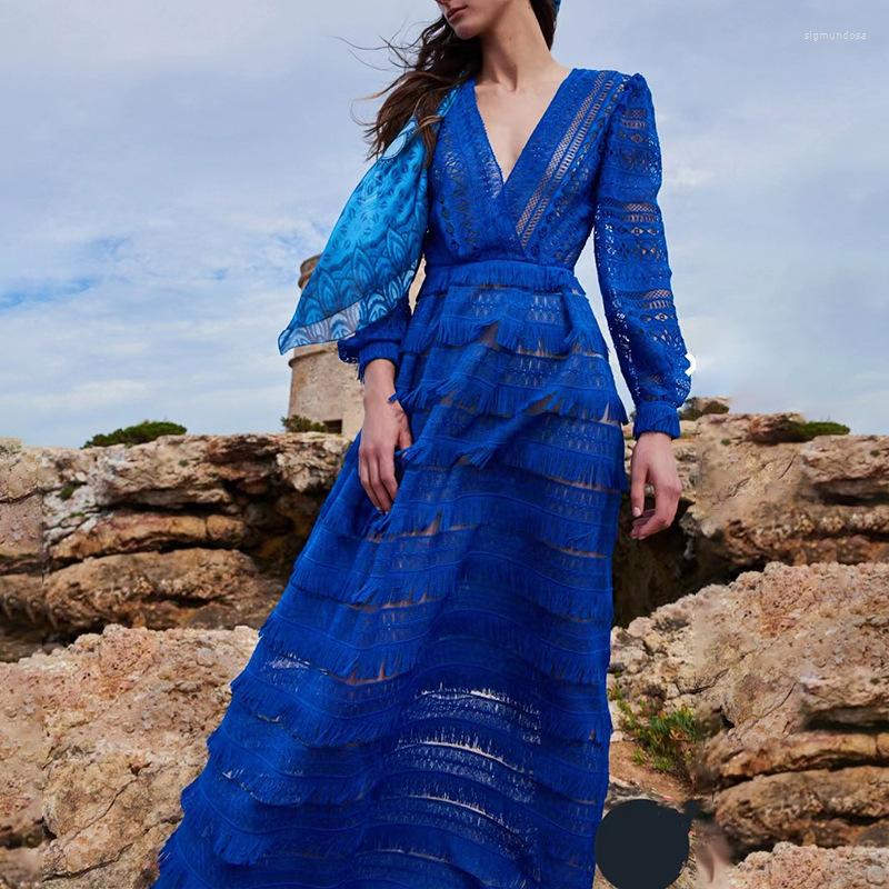 Casual Dresses Women Elegant Maxi Dress Long Sleeve V Neck Hollow Out Tassels Tiered Holiday, Blue
Casual Dresses Women Elegant Maxi Dress Long Sleeve V Neck Hollow Out Tassels Tiered Holiday, Blue