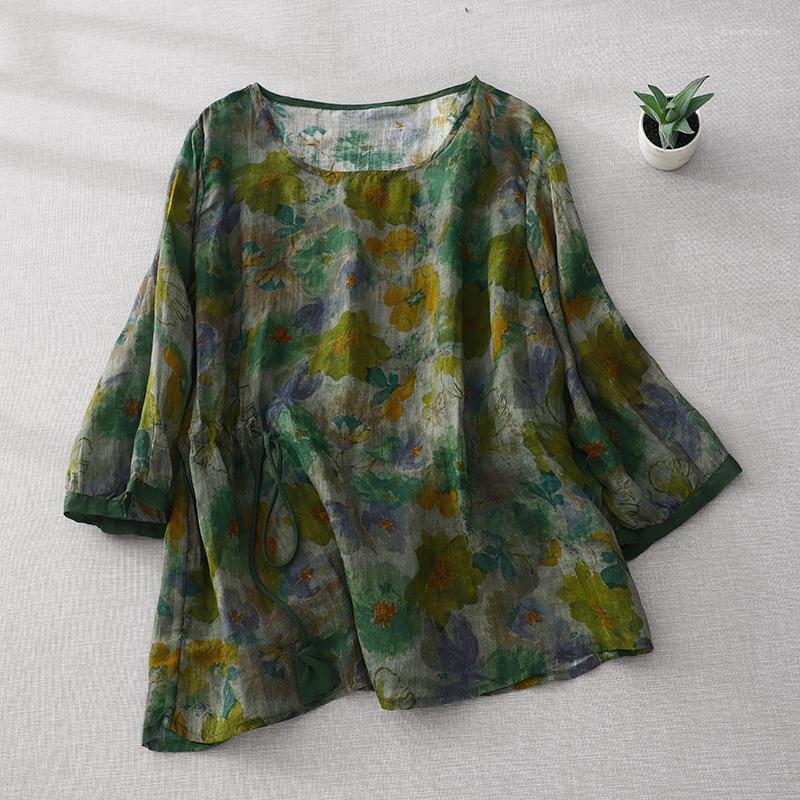 Women's Blouses Limiguyue Summer Thin Ramie Vintage Women Blouse Floral Print Green Three Quarter Casual Tops Soft Breathable Tshirt Loose
Women's Blouses Limiguyue Summer Thin Ramie Vintage Women Blouse Floral Print Green Three Quarter Casual Tops Soft Breathable Tshirt Loose