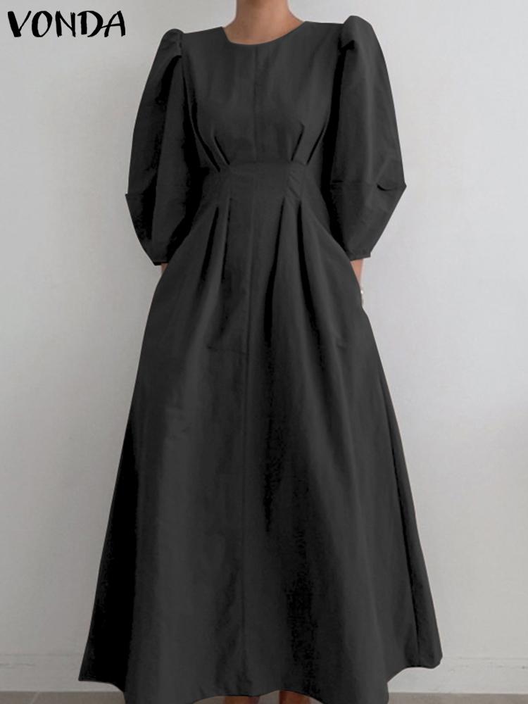 Dresses Elegant Pleated Dress 2023 Vonda Fashion Women 3/4 Puff Sleeve Casual Crew Neck Long Dresses Solid Color Party Sundress, Black
Dresses Elegant Pleated Dress 2023 Vonda Fashion Women 3/4 Puff Sleeve Casual Crew Neck Long Dresses Solid Color Party Sundress, Black