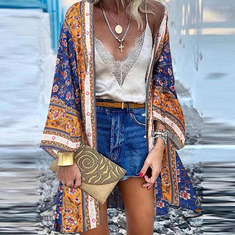 

Women's T Shirts Cardigan For Woman Spring Summer Thin Coat Beach Bohemian Cloak Print Mandala Pullover T-shirts Y2k Top Korean Female, Color 16