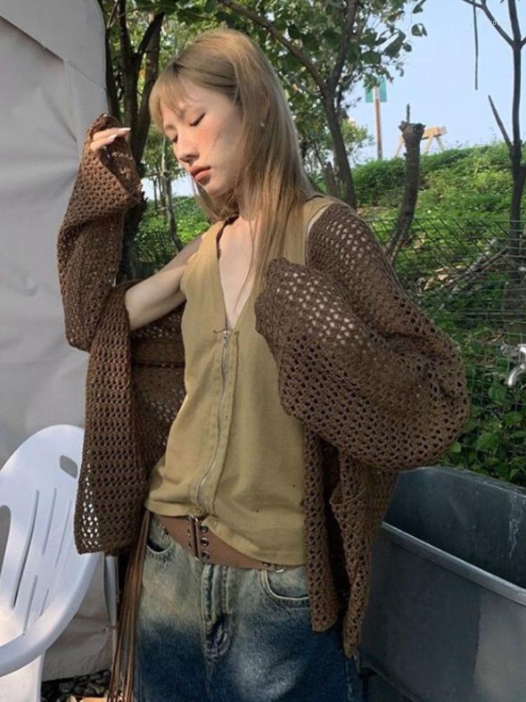 Women' Knits Oversized Cardigan Women Clothing Sueter Mujer Long Sleeve Casual Korean Pull Femme Chic Hollow Out Knitted Thin Sweater Tops, Brown
Women' Knits Oversized Cardigan Women Clothing Sueter Mujer Long Sleeve Casual Korean Pull Femme Chic Hollow Out Knitted Thin Sweater Tops, Brown