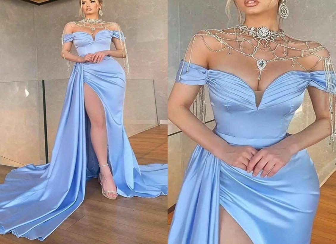 2022 Sky Blue Satin Mermaid Evening Dress High Split Off Shoulder Prom Party Gowns Elegant No Cap Robe De Soiree Vestidos De Fiest5218705, White
2022 Sky Blue Satin Mermaid Evening Dress High Split Off Shoulder Prom Party Gowns Elegant No Cap Robe De Soiree Vestidos De Fiest5218705, White