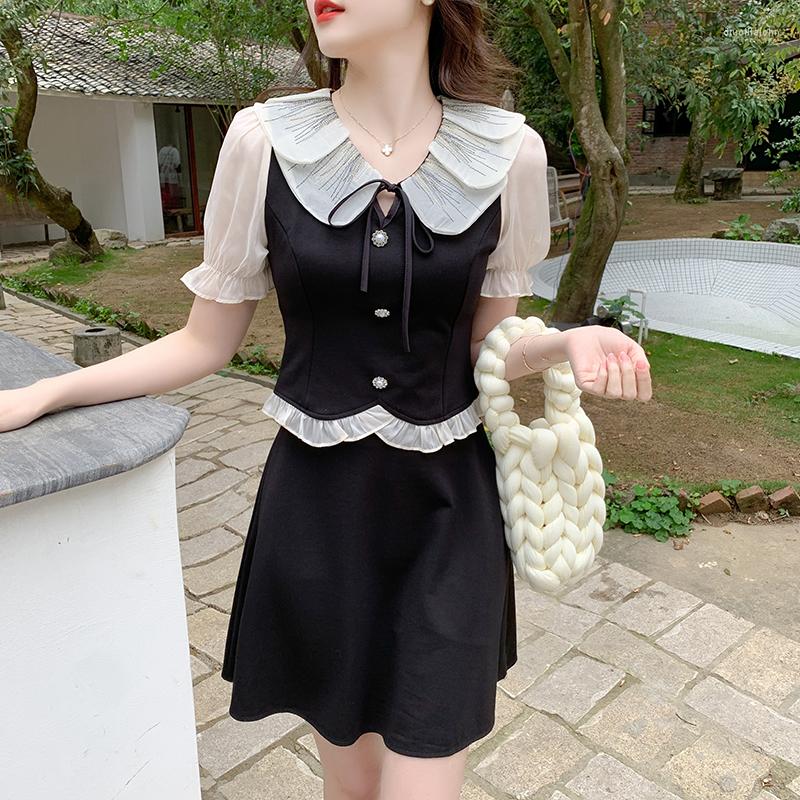 Work Dresses Summer Women Petal Collar Fashion Splice Ruffle Sweet Tops And Short Black Skirt Two Pieces Set 2023 Female Outfits, Black set
Work Dresses Summer Women Petal Collar Fashion Splice Ruffle Sweet Tops And Short Black Skirt Two Pieces Set 2023 Female Outfits, Black set