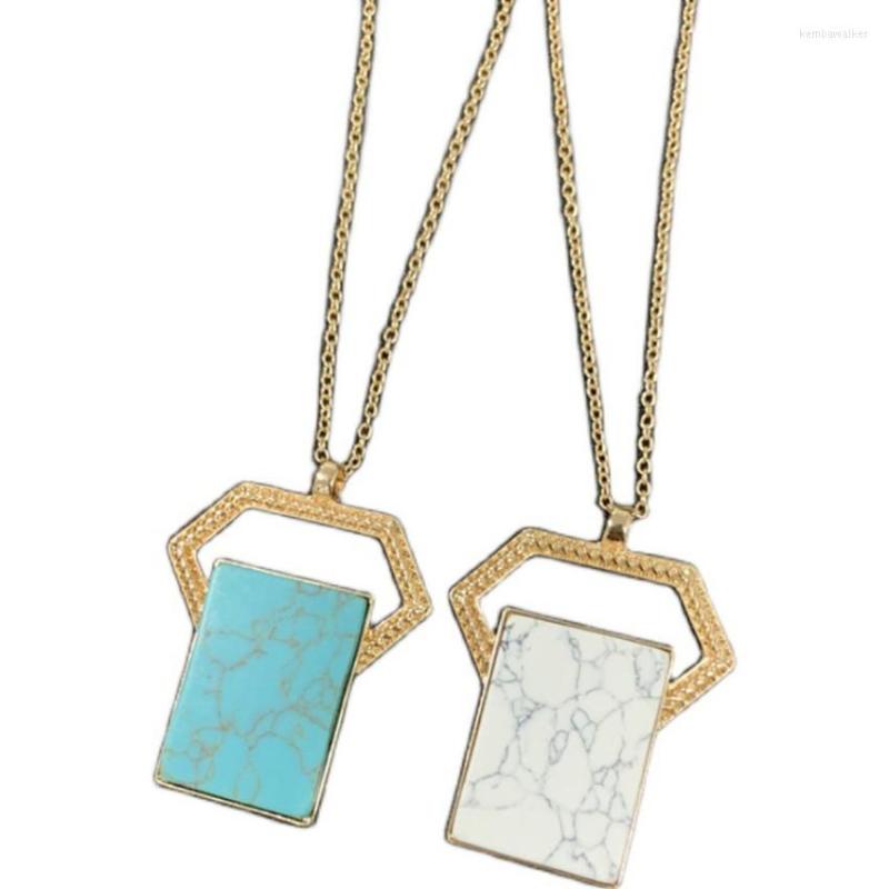 Pendant Necklaces FYJS Unique Light Yellow Gold Color Rectangle Shape Green Turquoises Necklace White Howlite Stone Jewelry
Pendant Necklaces FYJS Unique Light Yellow Gold Color Rectangle Shape Green Turquoises Necklace White Howlite Stone Jewelry