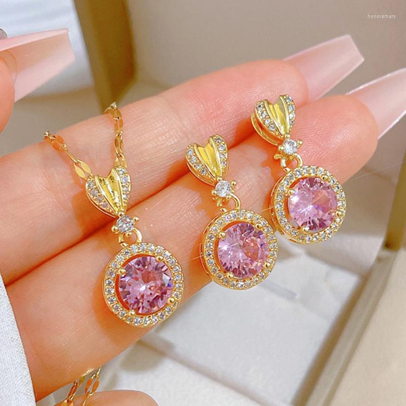 Necklace Earrings Set 316L Stainless Steel Chain Pink Zircon Love Droplet Little Pendant Earring Wedding, Picture shown
Necklace Earrings Set 316L Stainless Steel Chain Pink Zircon Love Droplet Little Pendant Earring Wedding, Picture shown