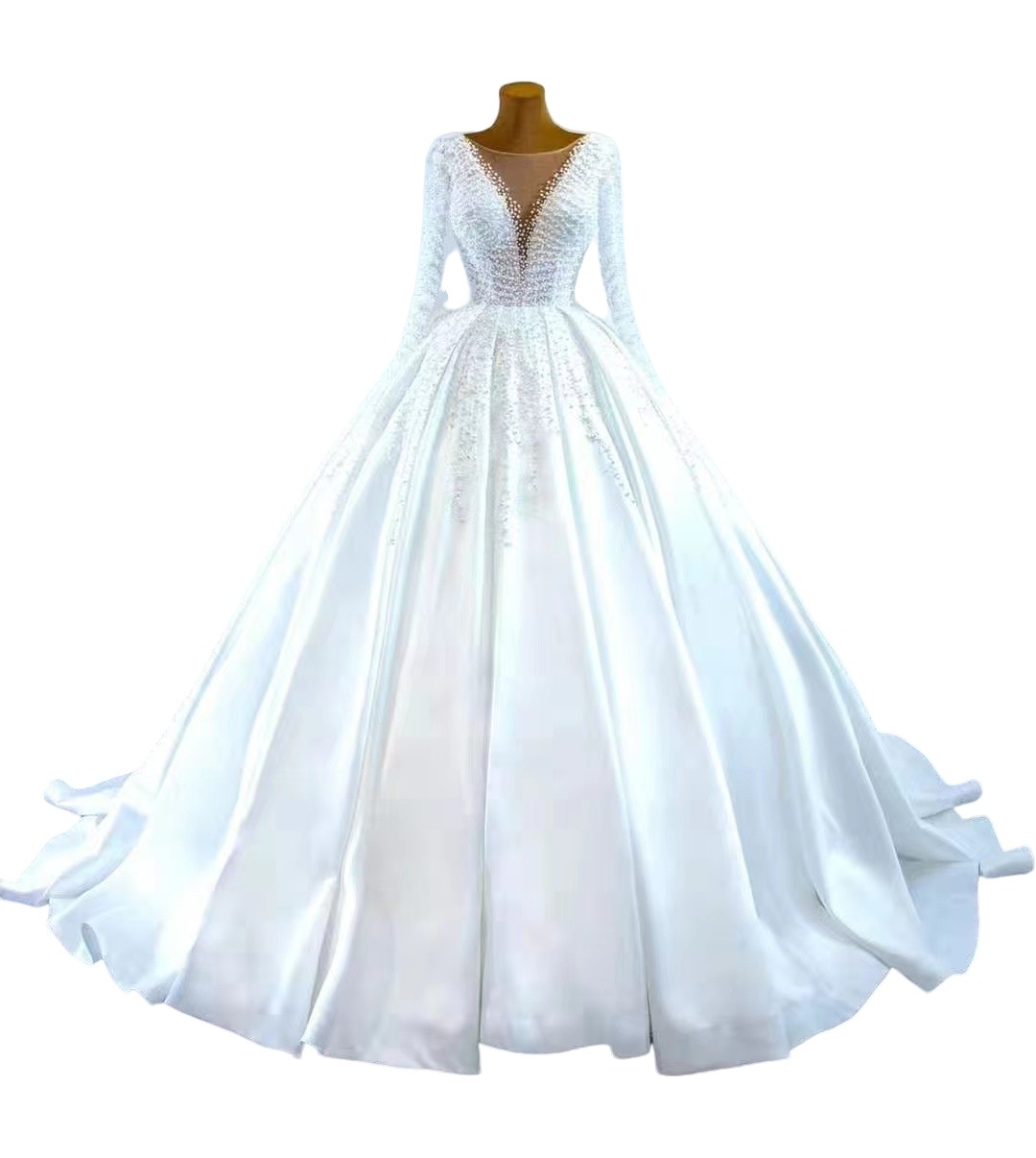 Modest Long Sleeve Ball Gown Wedding Dresses Sheer Jewel Neck Appliqued Sequins Plus Size Robe De Mariee Custom Made Lace Up Bridal Party Gowns