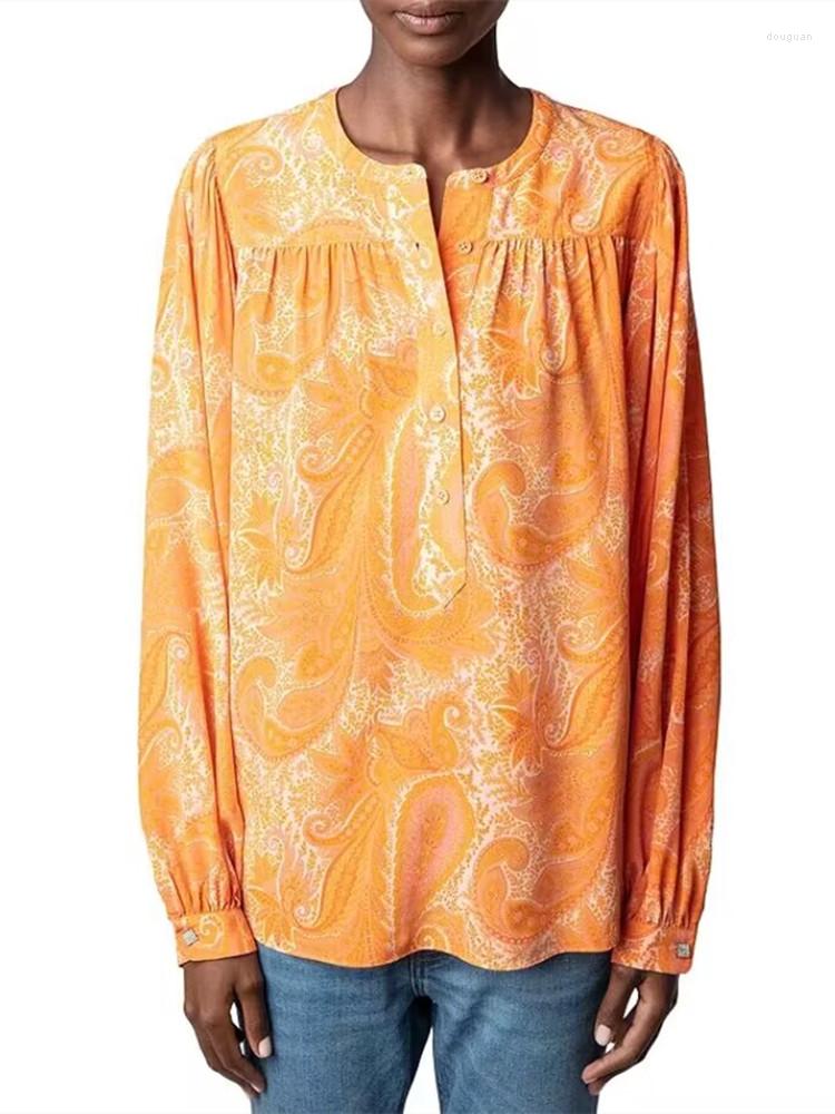 Women's T Shirts Women's Paisley Print Shirt Round Neck Silk Loose Top Long Sleeve Female Vintage Blouse With Buttons Summer 2023
Women's T Shirts Women's Paisley Print Shirt Round Neck Silk Loose Top Long Sleeve Female Vintage Blouse With Buttons Summer 2023