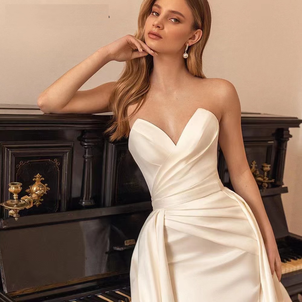 Elegant White Mermaid Wedding Dresses With Overskirt Sweetheart Pleat Ruffles Tiered Skirt Organza Custom Chapel Train Formal Bridal Gowns Vestido De 