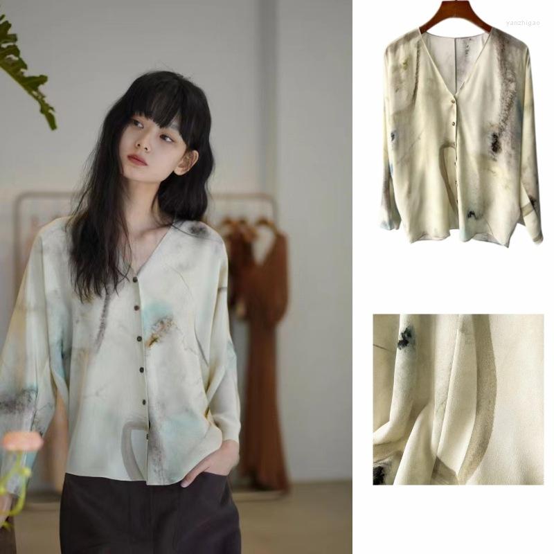 Women's T Shirts 2023 Summer Women's Ink Halo Dyed Silk Top V-Neck Long Sleeve Single Breasted Shirt Fashion Casual, As the photo
Women's T Shirts 2023 Summer Women's Ink Halo Dyed Silk Top V-Neck Long Sleeve Single Breasted Shirt Fashion Casual, As the photo