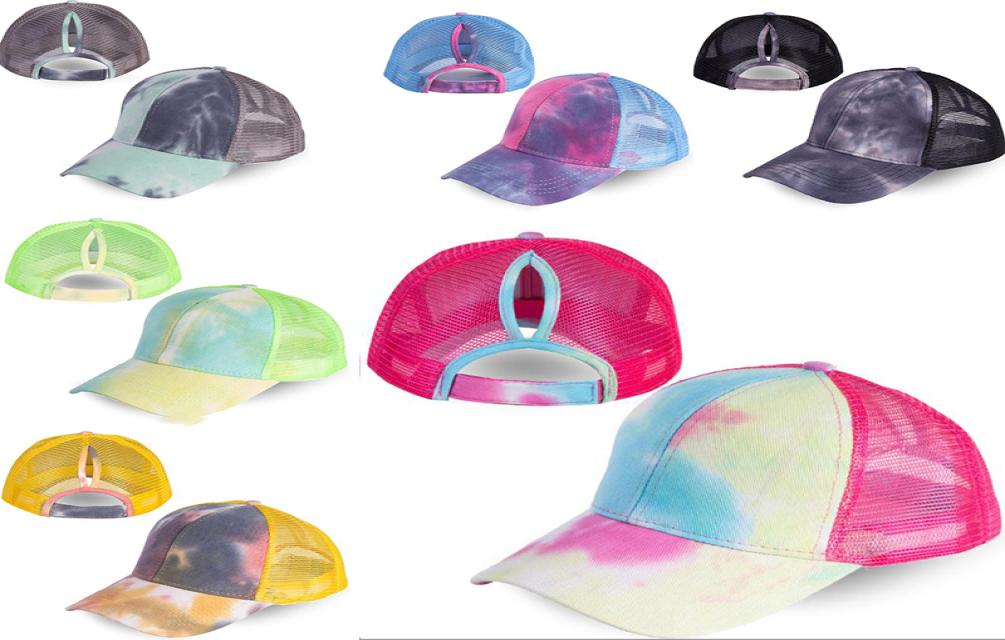 

7 colors Tie Dye Candy Color ponytail Baseball Cap Women Messy Bun Baseball Hat Snapback Caps Net Surface Breathable Casual Hats d4550295, Multi
