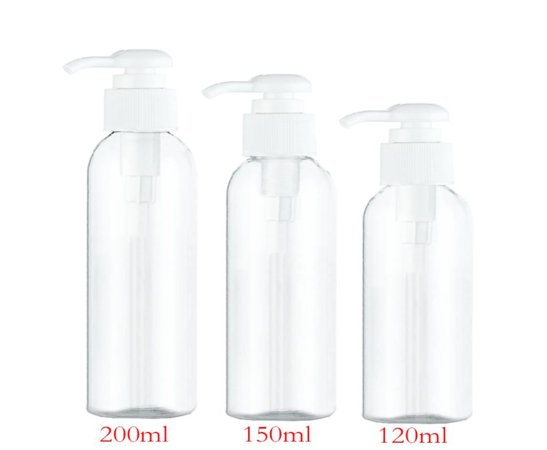 

50pcs 120ml 150ml 200ml clear round lotion pump shampoo bottle containers for cosmetic packagingamber PET bottle with liquid soap6595419