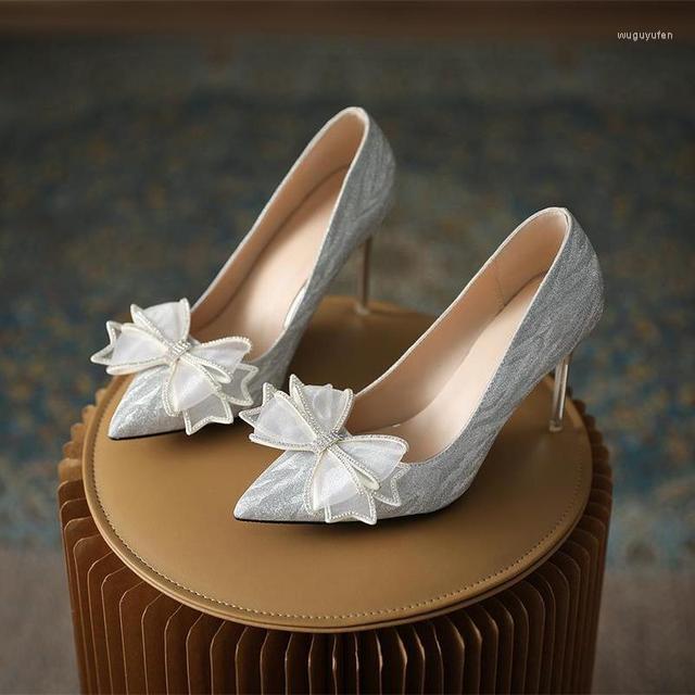 Dress Shoes Ladies Single Pointed Stiletto Wedding Xiuhe Female Champagne Golden Bow Bridesmaid Bride High Heels, Silver
Dress Shoes Ladies Single Pointed Stiletto Wedding Xiuhe Female Champagne Golden Bow Bridesmaid Bride High Heels, Silver