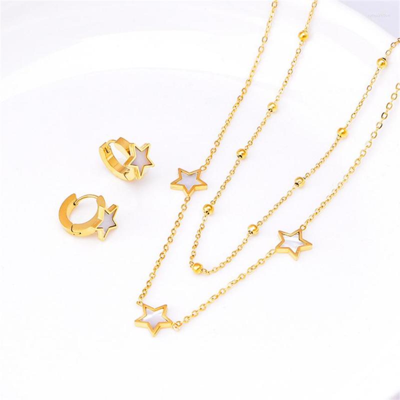 Necklace Earrings Set 316L Stainless Steel 2 Layer Natural Seashells Five-Pointed Star Pendant Necklaces Fashion High Jewelry Party Gift, Picture shown
Necklace Earrings Set 316L Stainless Steel 2 Layer Natural Seashells Five-Pointed Star Pendant Necklaces Fashion High Jewelry Party Gift, Picture shown
