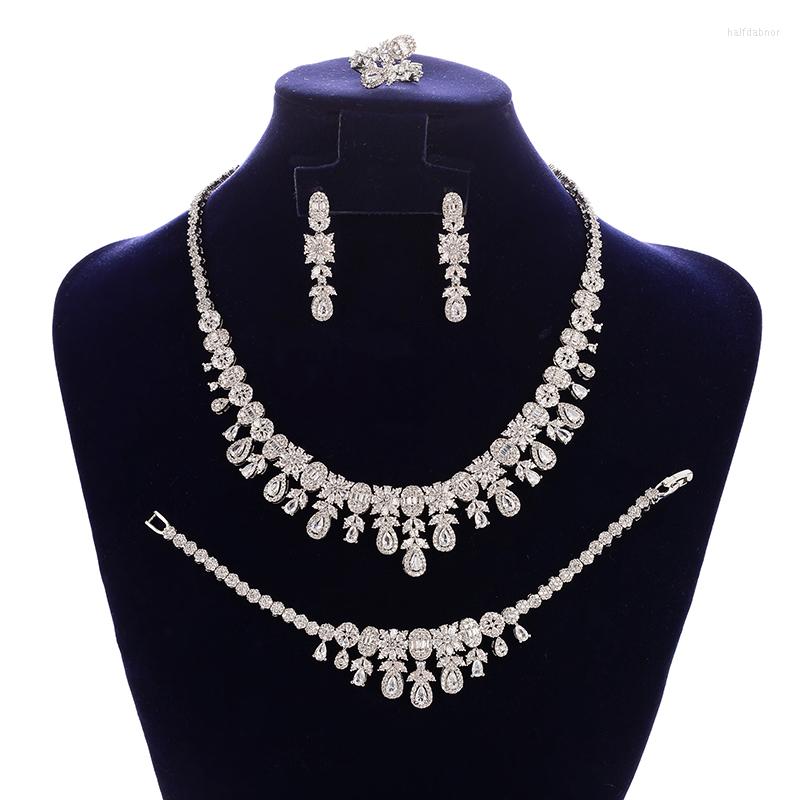 Necklace Earrings Set HADIYANA Luxury Zircon Women Fashion Bridal Bracelet Ring Jewelry CN1901, Picture shown
Necklace Earrings Set HADIYANA Luxury Zircon Women Fashion Bridal Bracelet Ring Jewelry CN1901, Picture shown